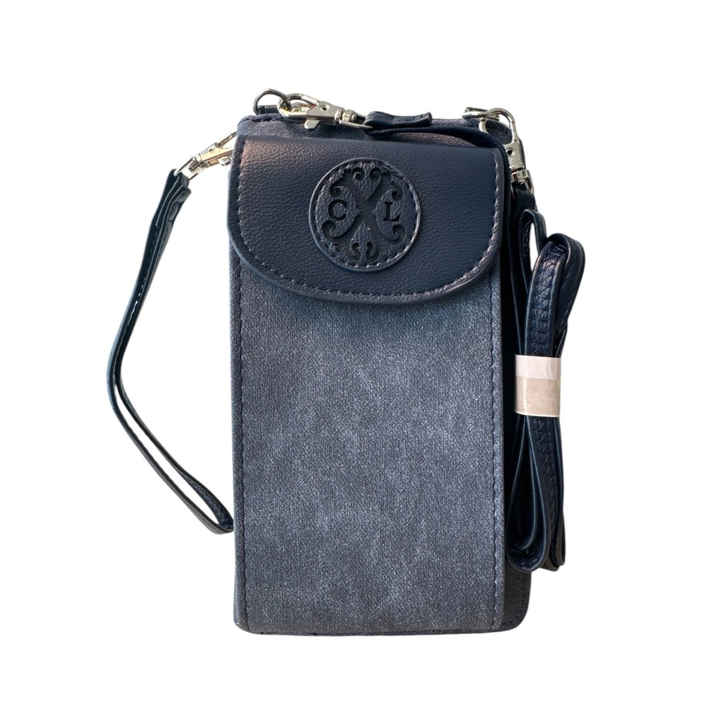CXL Appliqued Zip Closure Phone Crossbody Wristlet in‎ Indigo Denim Leather NWT